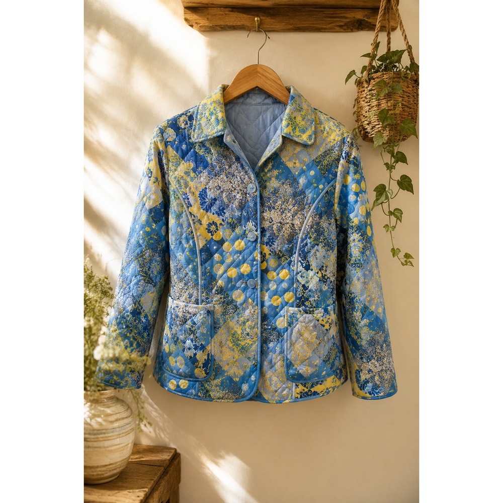 Reversible Patchwork Quilted Jacket Coastal Grandma Art to Wear Cottagecore M